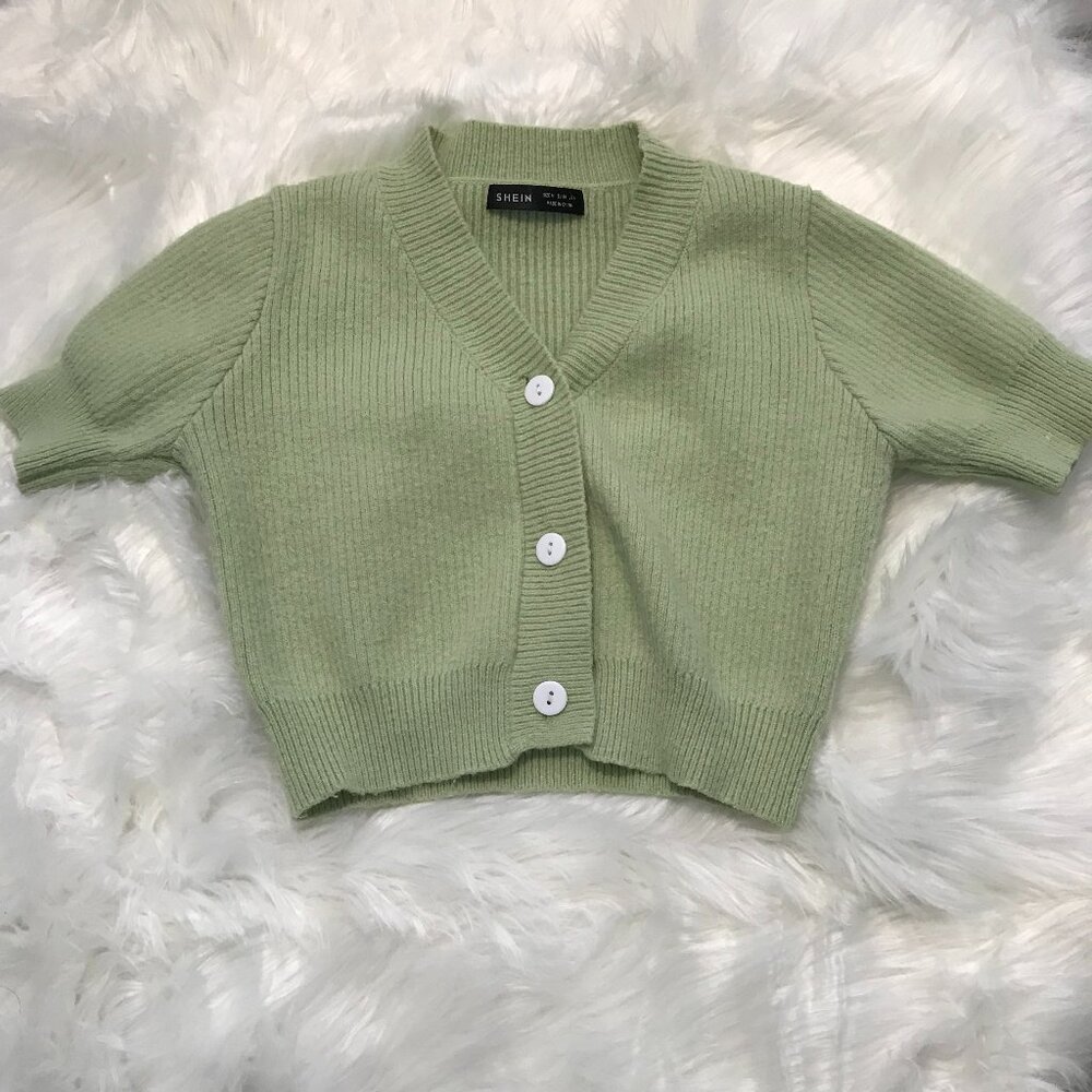 SHEIN woman's Mint Green Cropped Cardigan SIZE M